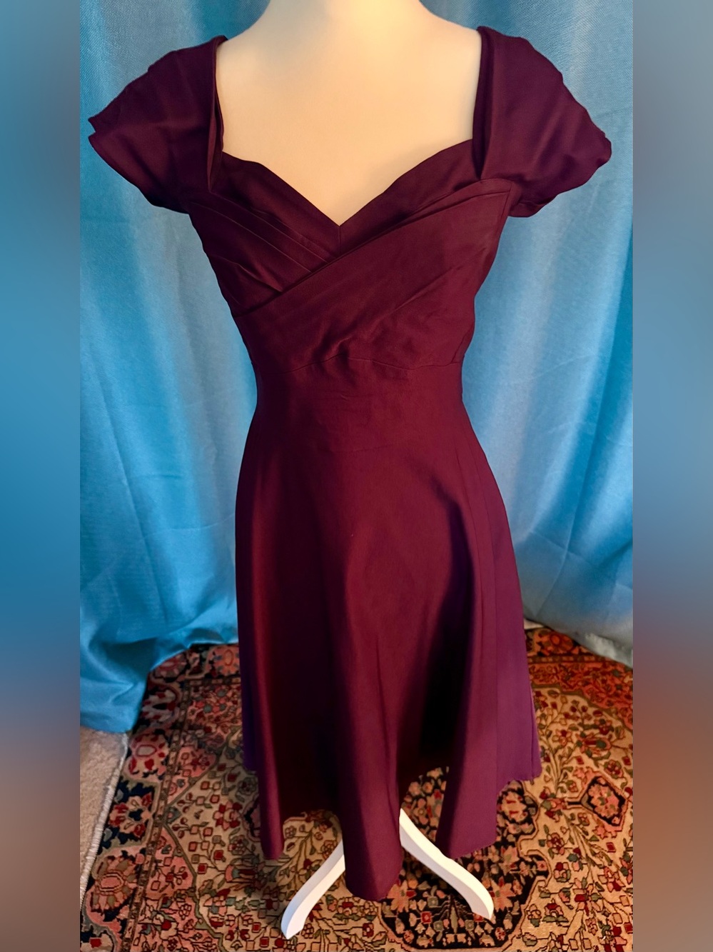 Stop Staring! Retro Bombshell Plum Fit-and-Flare Midi Dress